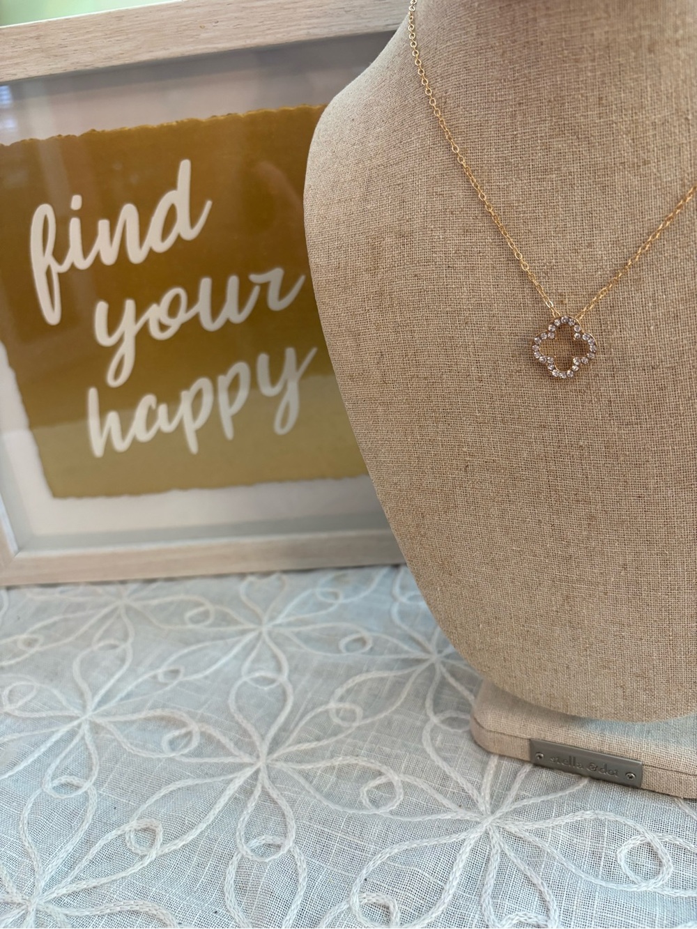 Gold-Filled Clover Pendant Necklace with Crystal Accents - Women Jewelry